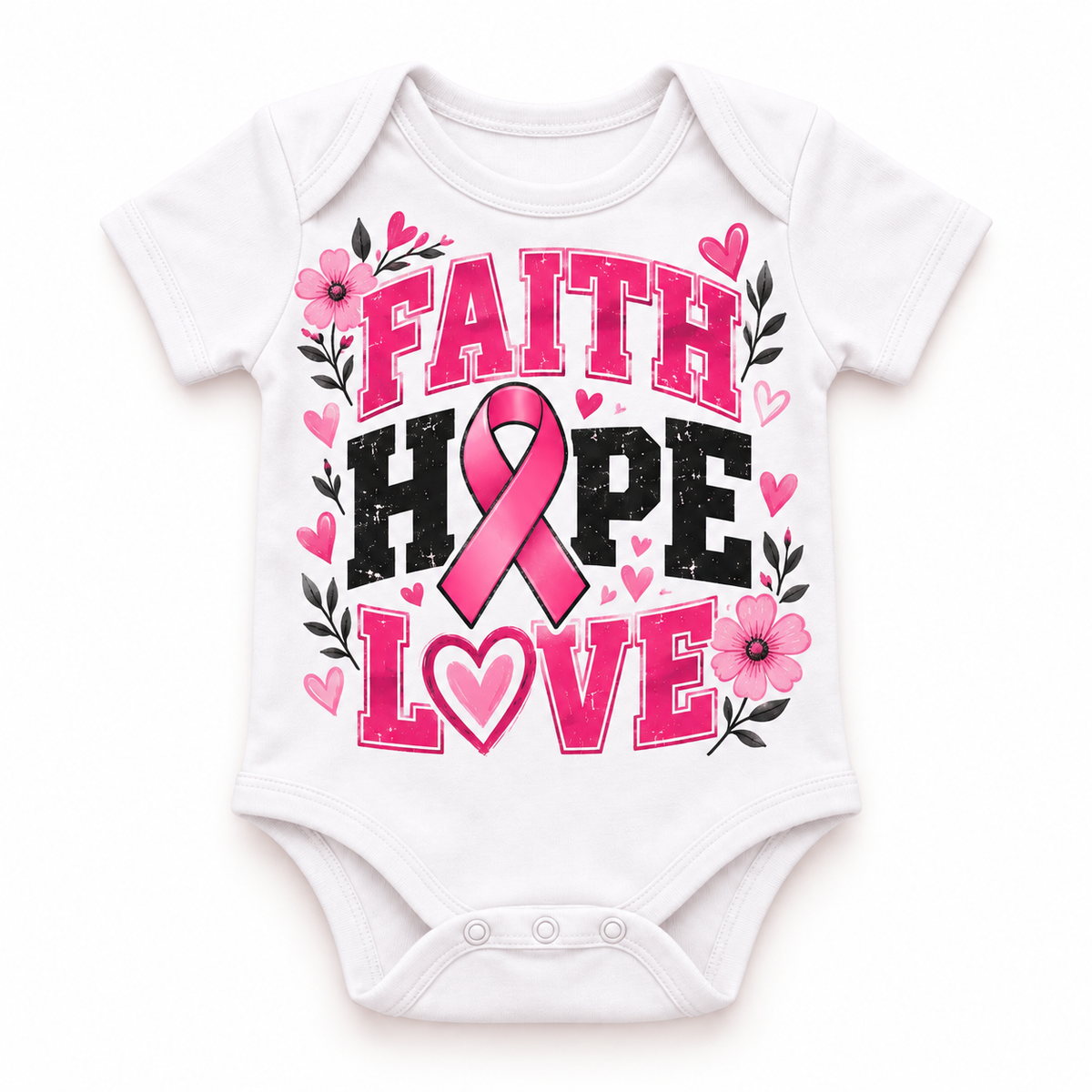 Faith Hope Love Breast Cancer Awareness Baby Onesie