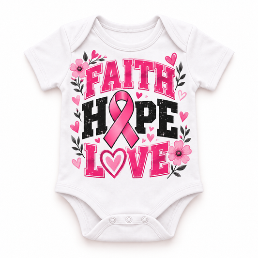 Faith Hope Love Breast Cancer Awareness Baby Onesie