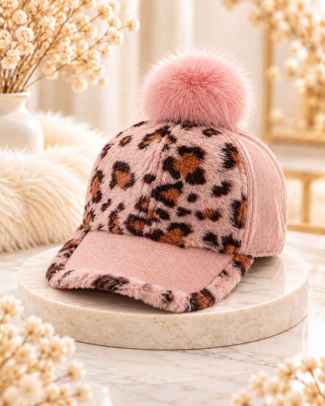 Leopard Pom-Pom Baseball Cap