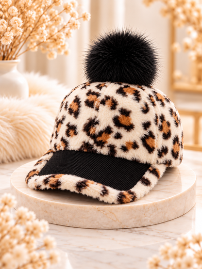 Leopard Pom-Pom Baseball Cap