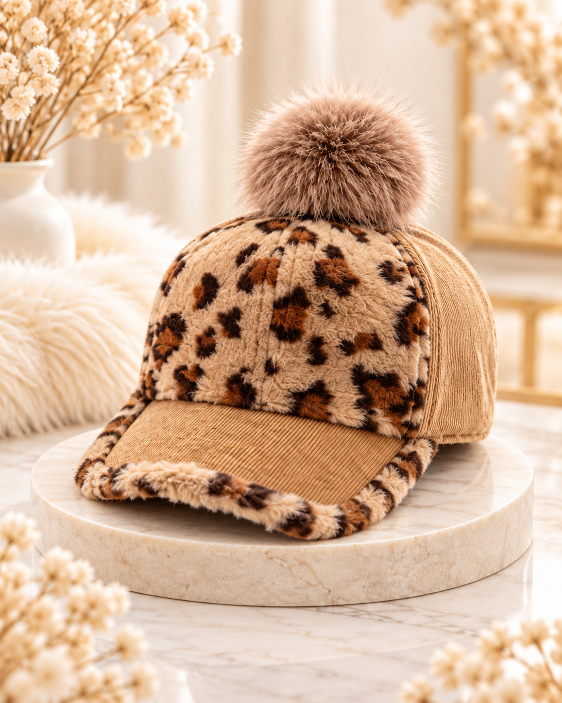 Leopard Pom-Pom Baseball Cap