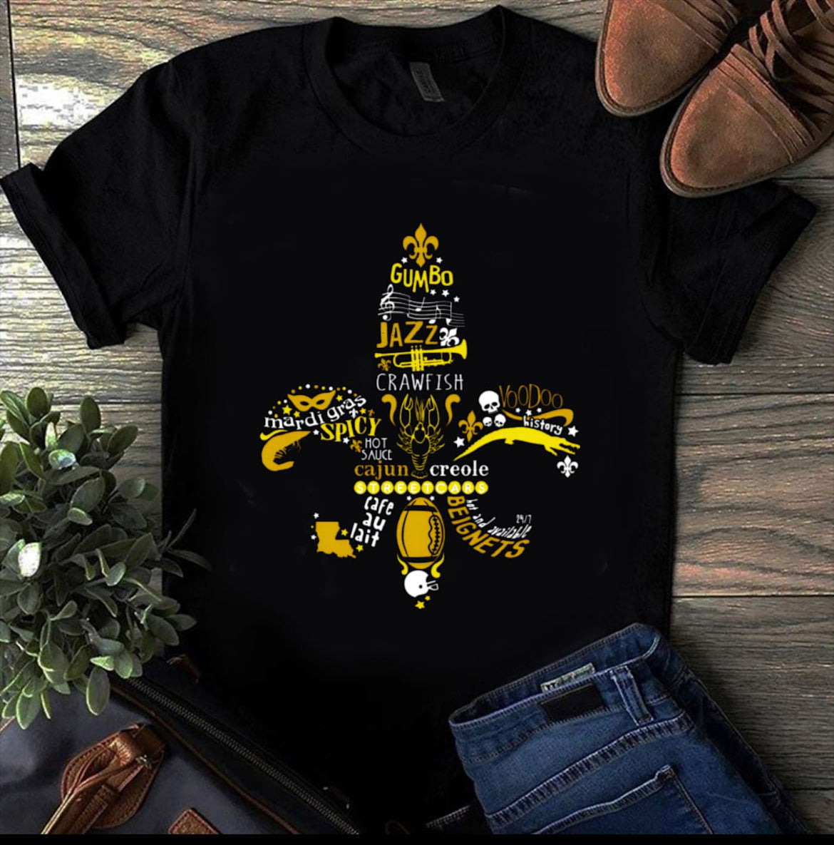 Yellow Printed Design  black T-shirt