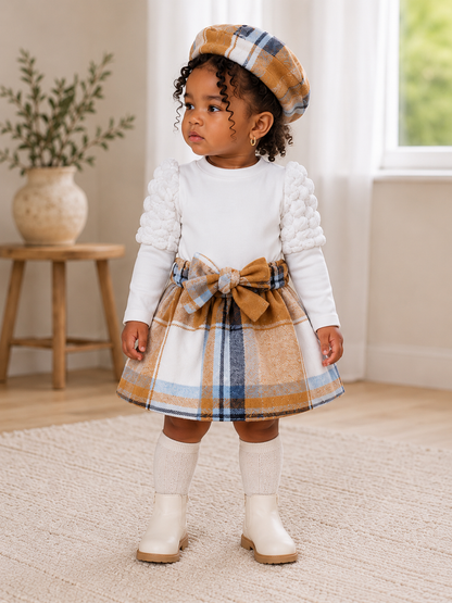 Plaid Bow Skirt Set with Matching Beret